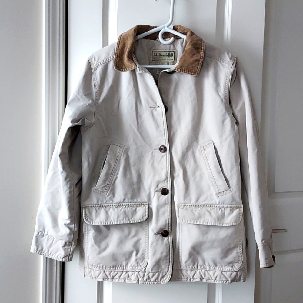 L.L. Bean long sleeve button up w/pockets jacket grey/white women's med/reg